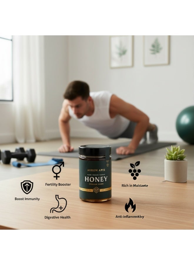 Aurum Apis Yemeni Sumar Honey, 100% Raw Unfiltered Pure Honey, Hand Harvested Organic Honey, Non-GMO, Rich in Nutrients & Energy Source, Respiratory Relief, Certified Thick Honey – 500g Honey Jar - Image 5
